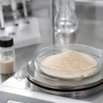 Lumbrokinase powder being weighed for laboratory sample evaluation