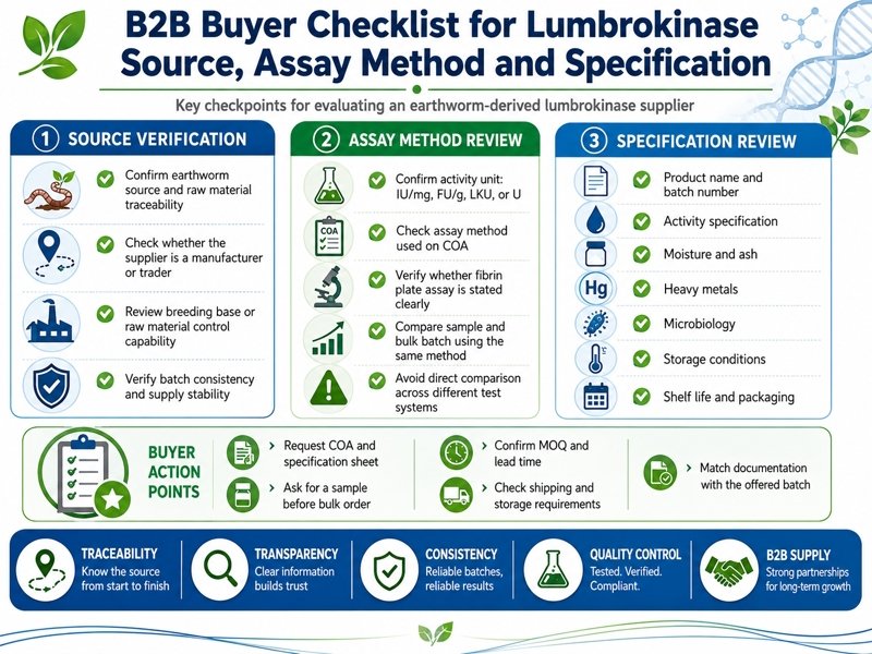 B2B buyer checklist for lumbrokinase source assay method and specification