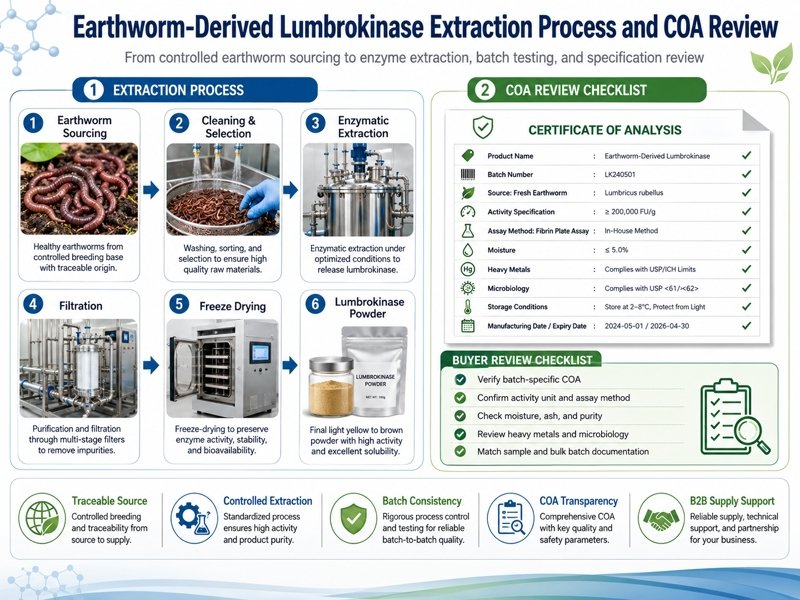 Earthworm-derived lumbrokinase extraction process and COA review