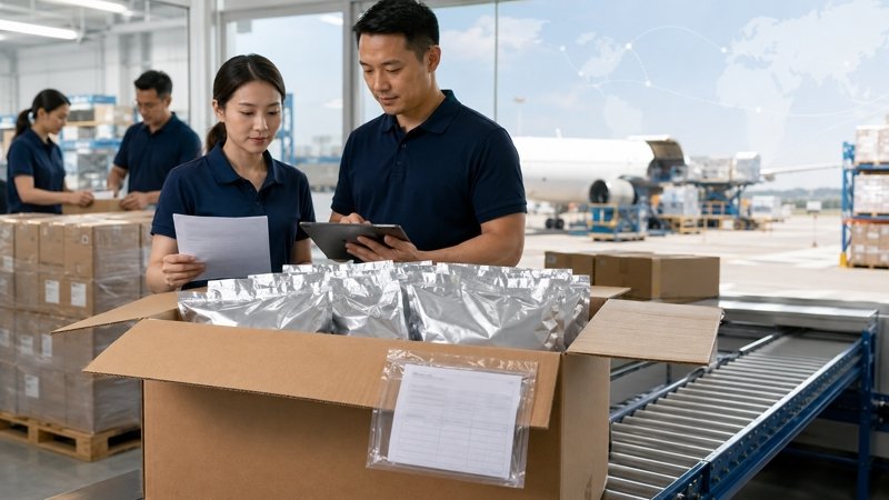 International lumbrokinase shipment prepared with sealed packaging, batch documents and logistics inspection