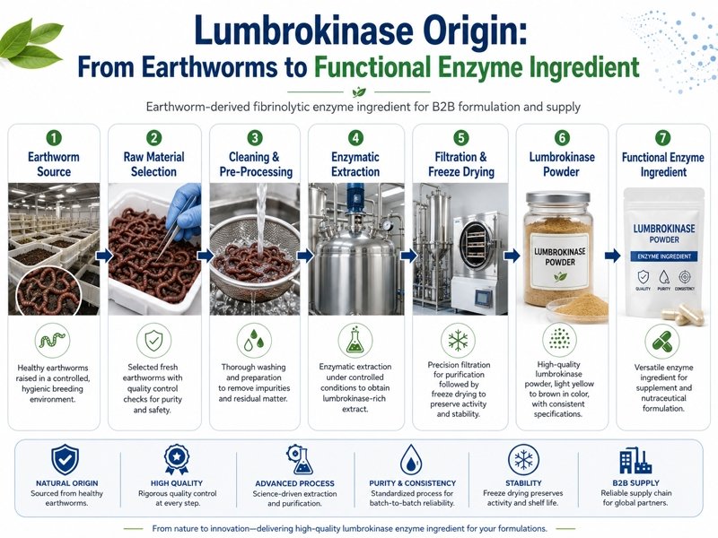 Lumbrokinase origin from earthworms to functional enzyme ingredient