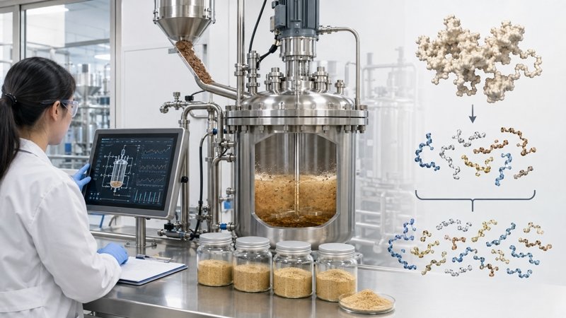 Controlled enzymatic hydrolysis and peptide profile development in Earthworm Peptide Powder production
