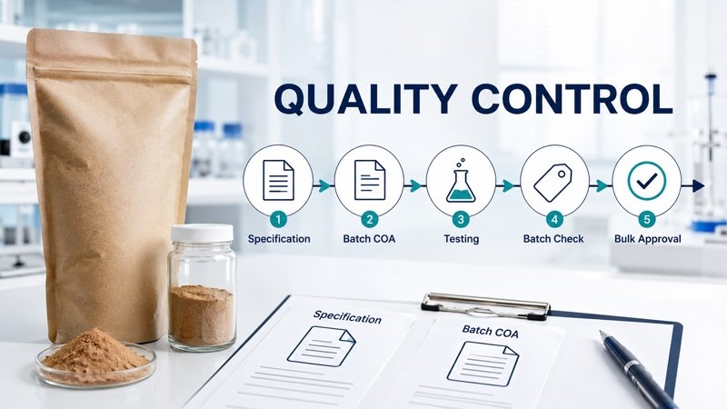Earthworm Protein Powder quality control system from specification review to bulk approval