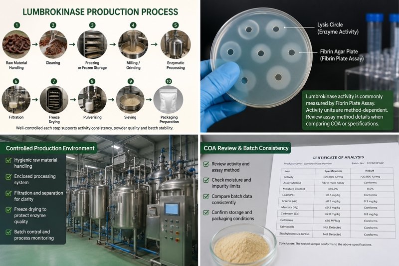Lumbrokinase filtration and freeze-drying process for enzyme powder consistency