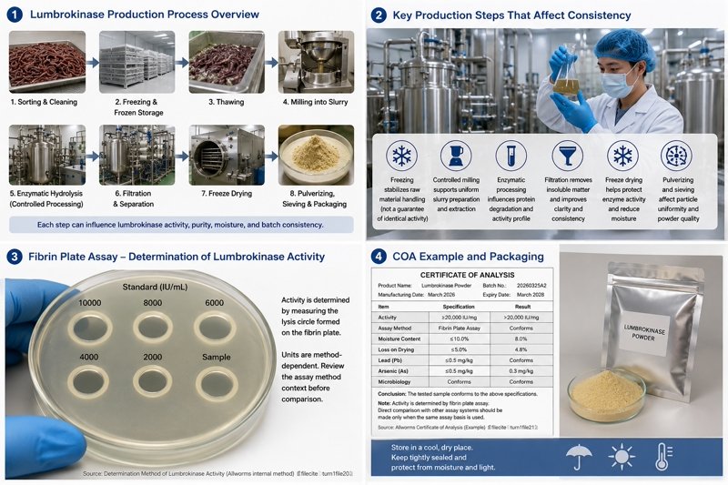 Lumbrokinase powder pulverizing sieving and sealed packaging preparation