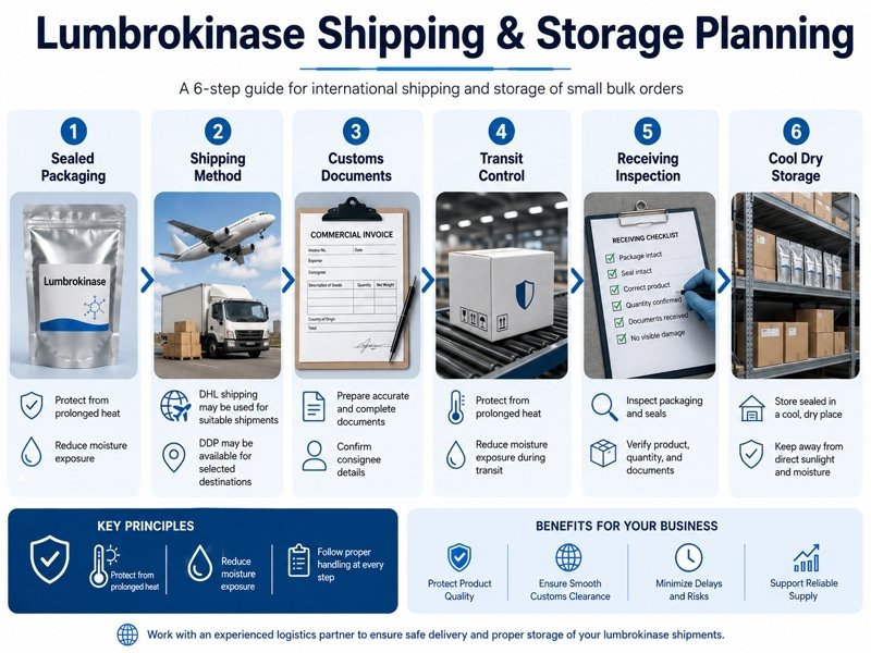 Lumbrokinase shipping and storage planning for sealed small bulk international orders