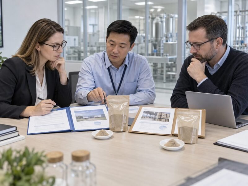 B2B sourcing team comparing Earthworm Peptide Powder manufacturer and trading company supply models