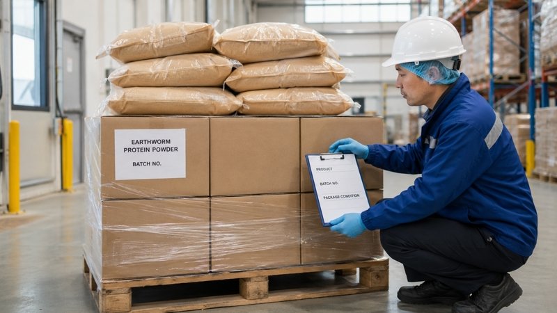 Earthworm Protein Powder bulk shipment receiving inspection and batch verification