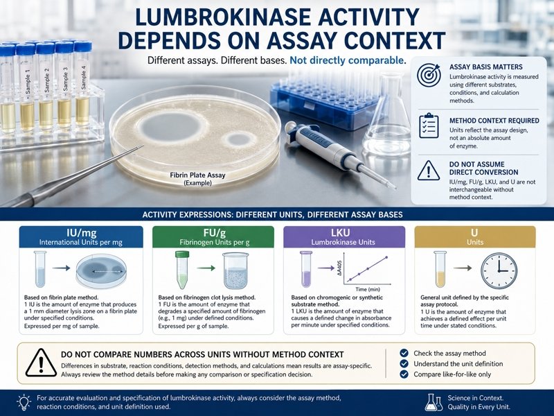 B2B buyer comparing lumbrokinase activity unit, assay method and specification sheet