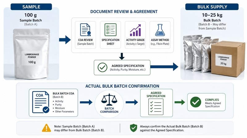 Lumbrokinase sample-to-bulk specification consistency and actual batch comparison