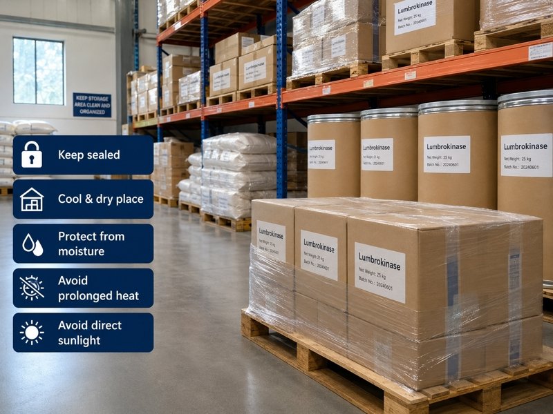 Receiving inspection and cool dry warehouse storage for lumbrokinase powder