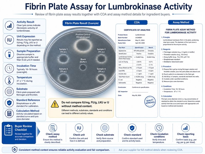 Fibrin plate assay for lumbrokinase activity review with COA and assay method details