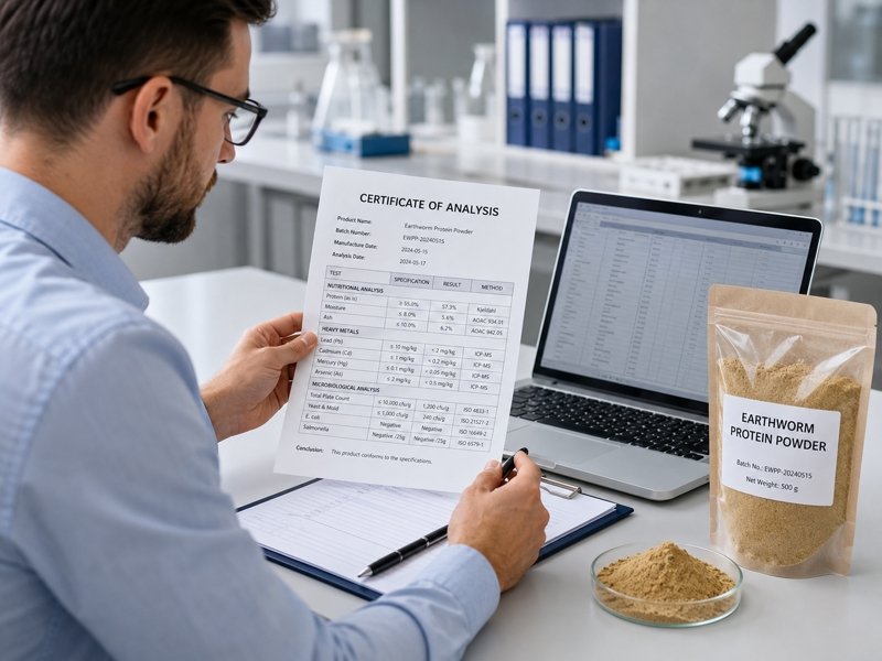 Earthworm Protein Powder COA review for B2B ingredient purchasing