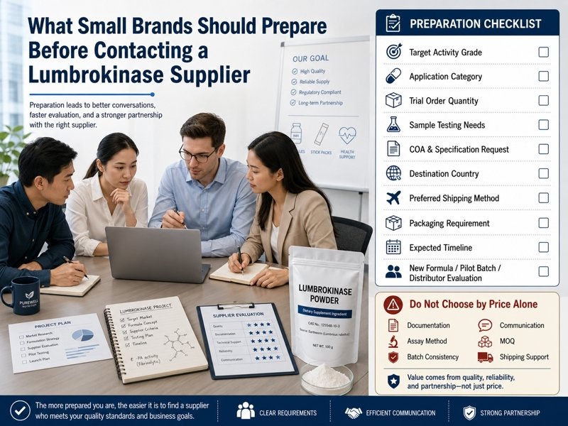 B2B buyer reviewing lumbrokinase trial order documents before bulk order approval