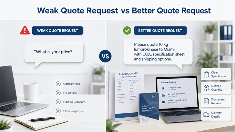 Purchasing team reviewing a lumbrokinase supplier quotation request
