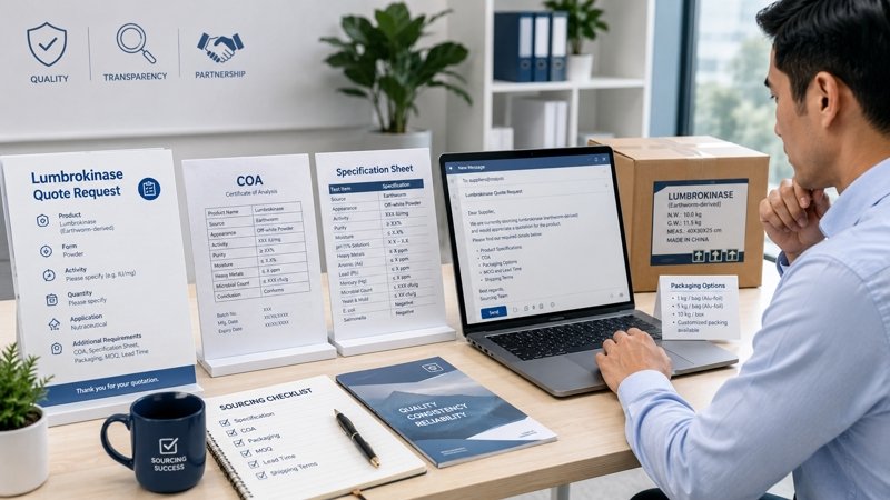 B2B buyer preparing information to request a lumbrokinase quote