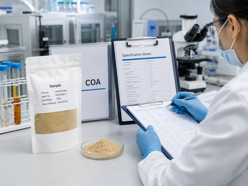 Lumbrokinase sample-to-bulk specification consistency review comparing sample approval with actual bulk batch COA