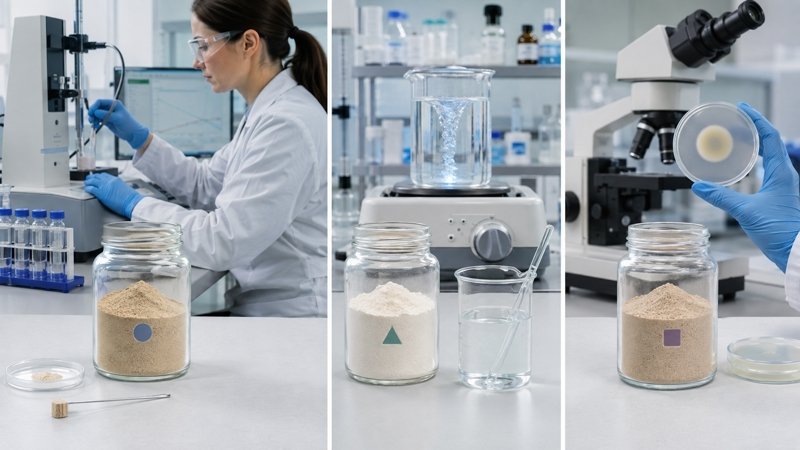 Laboratory comparison of composition, dispersibility and plate-based testing for earthworm-derived ingredient powders