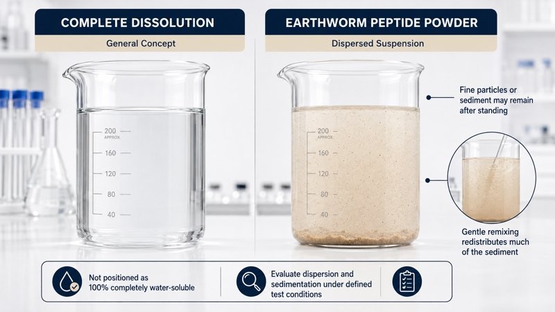 Earthworm peptide powder forms a dispersed suspension with fine particles and possible sediment after standing