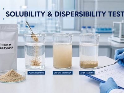 Earthworm peptide powder solubility and dispersibility testing under controlled laboratory conditions