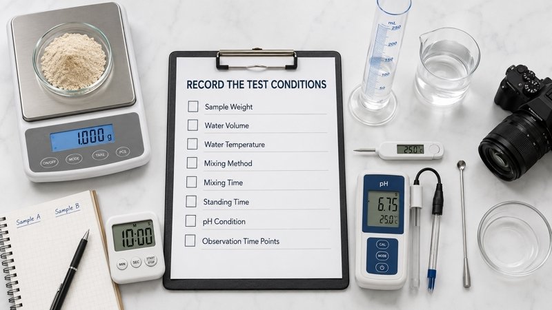 Earthworm peptide powder test conditions including sample weight, water temperature, mixing time and pH