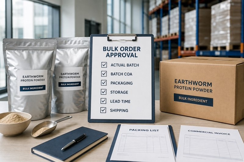 Earthworm Protein Powder bulk batch and supplier document approval checklist