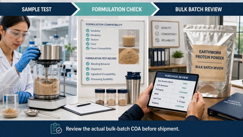 Earthworm protein powder sample checklist before bulk order approval