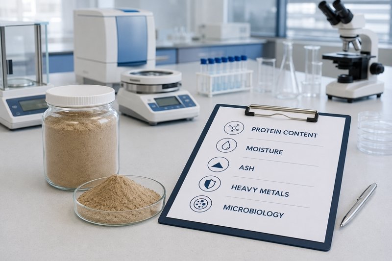 Earthworm Protein Powder quality testing for protein content, moisture, ash, heavy metals and microbiology