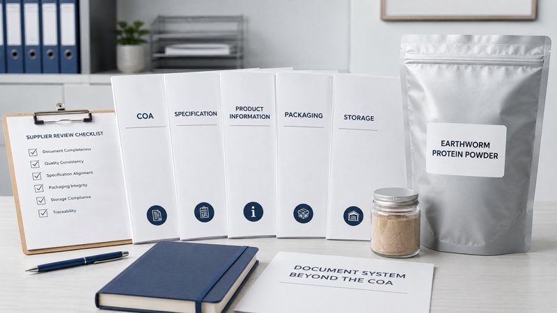 Earthworm Protein Powder supplier document system beyond the COA