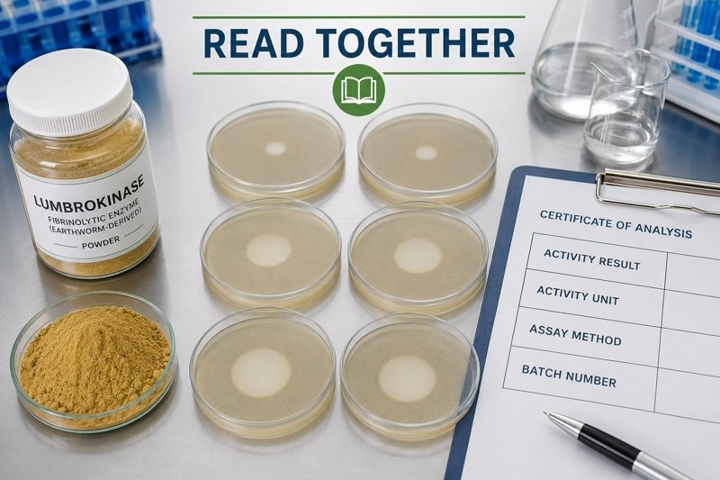 Lumbrokinase quality testing with activity result, activity unit, fibrin plate assay method and batch COA