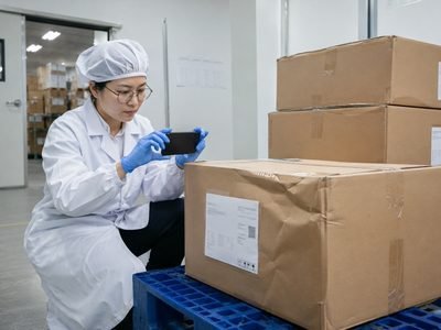 Receiving team photographing visible carton damage during lumbrokinase incoming inspection