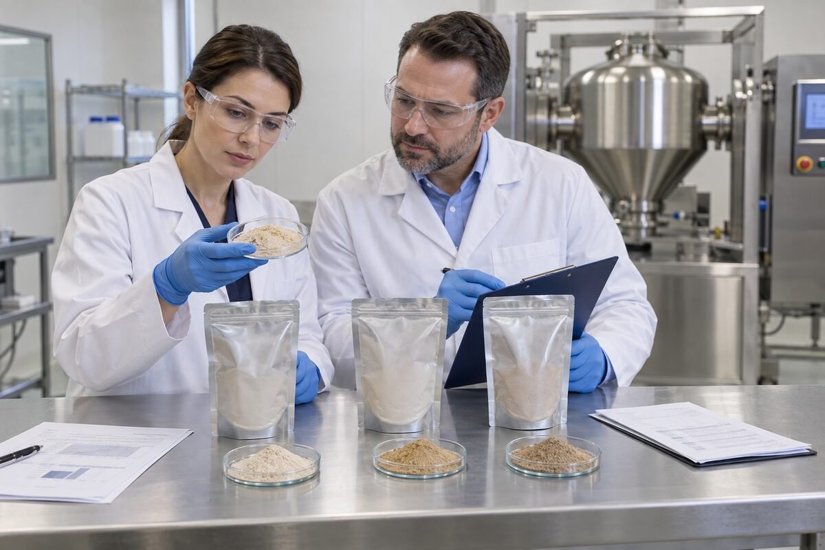 Earthworm Peptide Powder evaluated in a dry powder blend and liquid dispersion