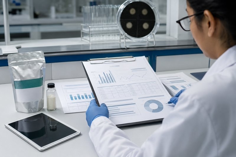 Technical evaluator reviewing Lumbrokinase specification, batch documentation and assay information