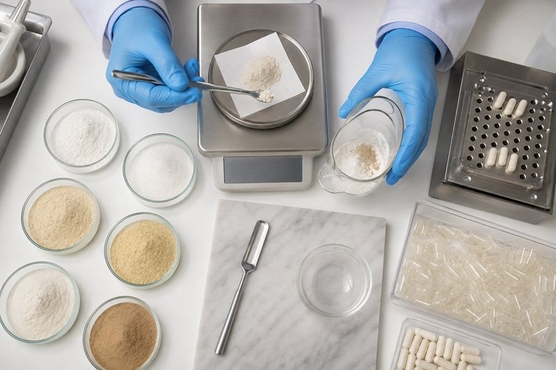 Laboratory testing of Lumbrokinase powder and formulation components for capsule development